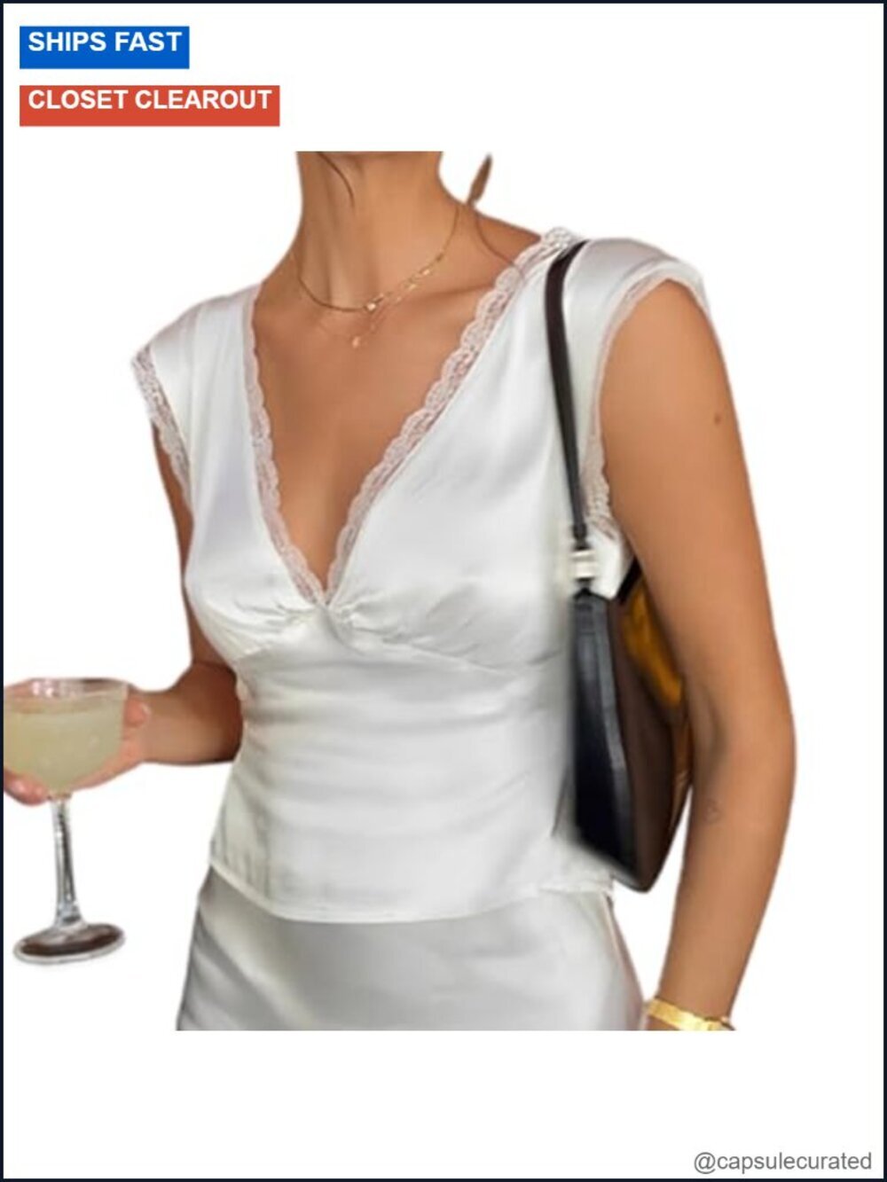 Satin Silk Tank Top Lace Trim V Neck Wide Strap Sleeveless Cami
